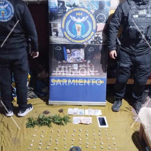 San Luis: la Policía anuló un centro de venta y distribución de drogas, incautó sustancias valuadas en más de 500 mil pesos y detuvo a dos hombres